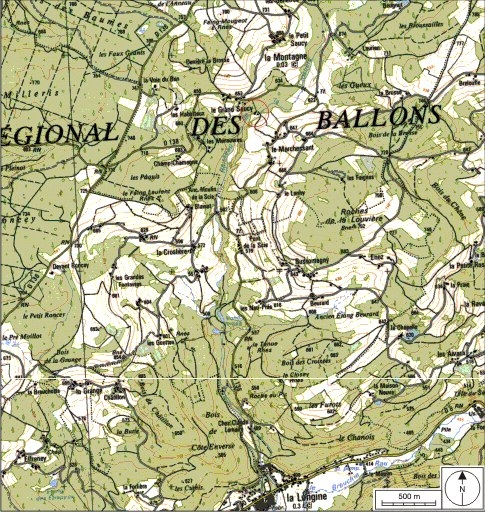 Carte de localisation. Carte topographique au 1:25000, I.G.N., Remiremont, 3519 OT. SCAN 25 © IGN - 2008, Licence n°2008CISE29-68. © André Céréza / Région Bourgogne-Franche-Comté, Inventaire du patrimoine - 2008