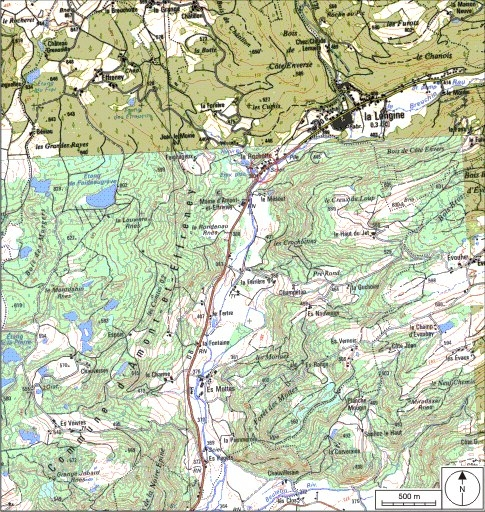 Carte de localisation. Carte topographique au 1:25000, I.G.N., Mélisey, 3520 O. SCAN 25 © IGN - 2008, Licence n°2008CISE29-68. © André Céréza / Région Bourgogne-Franche-Comté, Inventaire du patrimoine - 2008