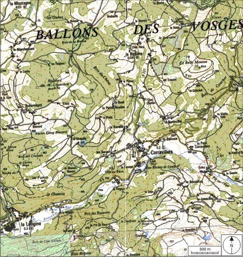 Carte de localisation. Carte topographique au 1:25000, I.G.N., Remiremont, 3519 OT. SCAN 25 © IGN - 2008, Licence n°2008CISE29-68. © André Céréza / SCAN 25  IGN - 2008, Licence n° 2008CISE29-68 - 2008