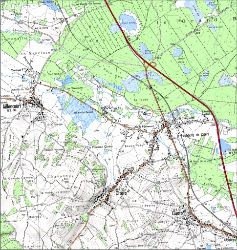 Carte de localisation. Carte topographique au 1:25000, I.G.N., Luxeuil-les-Bains, 3420 E. SCAN 25 © IGN - 2008, Licence n°2008CISE29-68. © André Céréza / Région Bourgogne-Franche-Comté, Inventaire du patrimoine - 2008