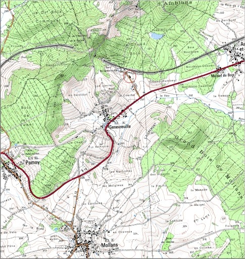 Carte de localisation. Carte topographique au 1:25000, I.G.N., Villersexel, 3421 E. SCAN 25 © IGN - 2008, Licence n°2008CISE29-68. © André Céréza / Région Bourgogne-Franche-Comté, Inventaire du patrimoine - 2008
