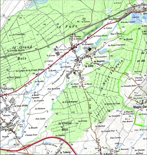 Carte de localisation. Carte topographique au 1:25000, I.G.N., Lure, 3521 O. SCAN 25 © IGN - 2008, Licence n°2008CISE29-68. © André Céréza / Région Bourgogne-Franche-Comté, Inventaire du patrimoine - 2008