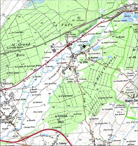 Carte de localisation. Carte topographique au 1:25000, I.G.N., Lure, 3521 O. SCAN 25 © IGN - 2008, Licence n°2008CISE29-68. © André Céréza / Région Bourgogne-Franche-Comté, Inventaire du patrimoine - 2008