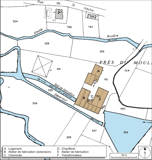Plan-masse et de situation. Extrait du plan cadastral numérisé, 2008, section A, 1:1000. Source : Direction générale des Finances Publiques - Cadastre ; mise à jour : 2008. © André Céréza / Région Bourgogne-Franche-Comté, Inventaire du patrimoine - 2008