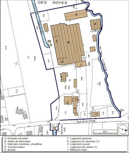 Plan-masse et de situation. Extrait du plan cadastral numérisé, 2008, section A, 1:1250 réduit à 1:1500. Source : Direction générale des Finances Publiques - Cadastre ; mise à jour : 2008. © André Céréza / Région Bourgogne-Franche-Comté, Inventaire du patrimoine - 2008