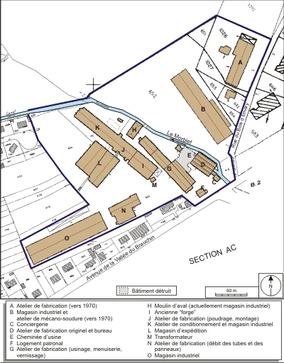 Plan-masse et de situation. Extrait du plan cadastral numérisé, 2008, section A, 1:1250 réduit à 1:2500. Source : Direction générale des Finances Publiques - Cadastre ; mise à jour : 2008. © André Céréza / Région Bourgogne-Franche-Comté, Inventaire du patrimoine - 2008