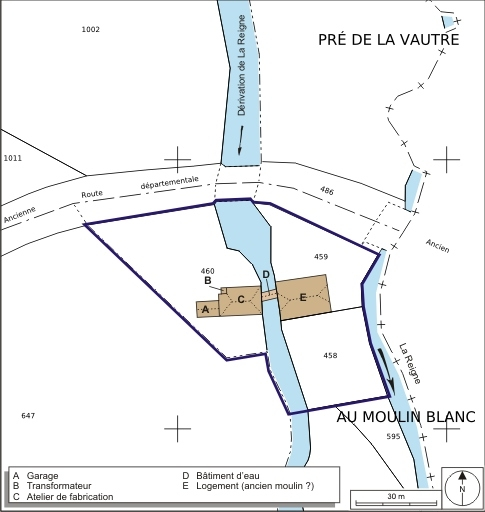 Plan-masse et de situation. Extrait du plan cadastral numérisé, 2008, section C, 1:1250 agrandi à 1:1000 Source : Direction générale des Finances Publiques - Cadastre ; mise à jour : 2008. © André Céréza / Région Bourgogne-Franche-Comté, Inventaire du patrimoine - 2008
