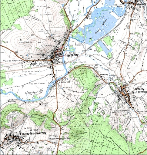 Carte de localisation. Carte topographique au 1:25000, I.G.N., Faverney, 3320 E. SCAN 25 © IGN - 2008, Licence n°2008CISE29-68. © André Céréza / Région Bourgogne-Franche-Comté, Inventaire du patrimoine - 2008 Carte de localisation. Carte topographique au 1:25000, I.G.N., Faverney, 3320 E. SCAN 25 © IGN - 2008, Licence n°2008CISE29-68. © André Céréza / Région Bourgogne-Franche-Comté, Inventaire du patrimoine - 2008