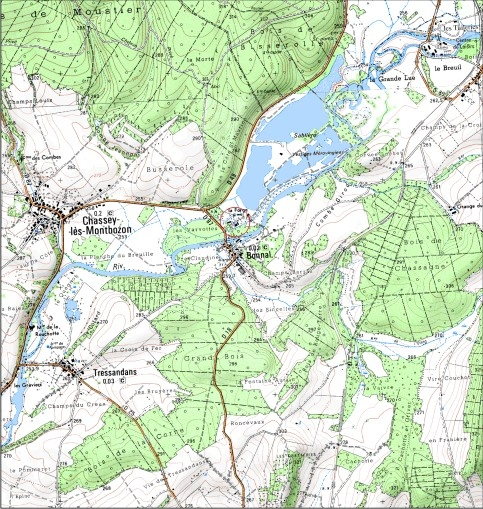 Carte de localisation. Carte topographique au 1:25000, I.G.N., Rougemont, 3422 E. SCAN 25 © IGN - 2008, Licence n°2008CISE29-68. © André Céréza / Région Bourgogne-Franche-Comté, Inventaire du patrimoine - 2008