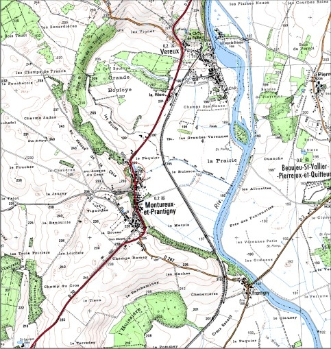 Carte de localisation. Carte topographique au 1:25000, I.G.N., Gray, 3222 E. SCAN 25 © IGN - 2008, Licence n°2008CISE29-68. © André Céréza / Région Bourgogne-Franche-Comté, Inventaire du patrimoine - 2008