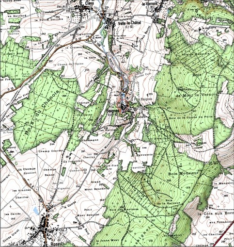 Carte de localisation. Carte topographique au 1:25000, I.G.N., Scey-sur-Saône, 3321 O. SCAN 25 © IGN - 2008, Licence n°2008CISE29-68. © André Céréza / Région Bourgogne-Franche-Comté, Inventaire du patrimoine - 2008