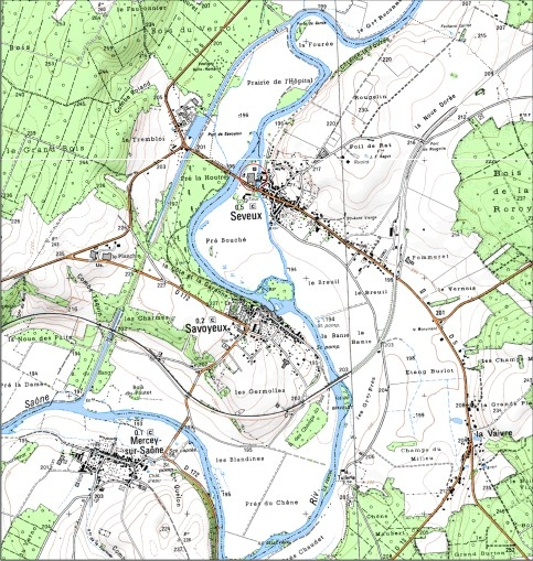 Carte de localisation. Carte topographique au 1:25000, I.G.N., Dampierre-sur-Salon, 3221 E. SCAN 25 © IGN - 2008, Licence n°2008CISE29-68. © André Céréza / Région Bourgogne-Franche-Comté, Inventaire du patrimoine - 2008