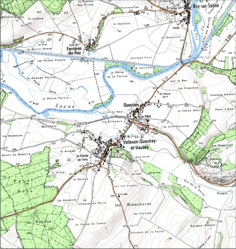 Carte de localisation. Carte topographique au 1:25000, I.G.N., Fresne-Saint-Mamès, 3321 O. SCAN 25 © IGN - 2008, Licence n°2008CISE29-68. © André Céréza / Région Bourgogne-Franche-Comté, Inventaire du patrimoine - 2008