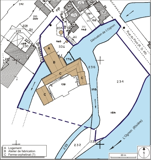 Plan-masse et de situation. Extrait du plan cadastral numérisé, 2008, section AC, 1:1000. Source : Direction générale des Finances Publiques - Cadastre ; mise à jour : 2008. © André Céréza / Région Bourgogne-Franche-Comté, Inventaire du patrimoine - 2008