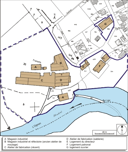 Plan-masse et de situation. Montage d'extraits de plan cadastraux numérisés, 2008, section ZB et A, 1:2000 et 1:1000, agrandis à 1:1500. Source : Direction générale des Finances Publiques - Cadastre ; mise à jour : 2008. © André Céréza / Région Bourgogne-Franche-Comté, Inventaire du patrimoine - 2008