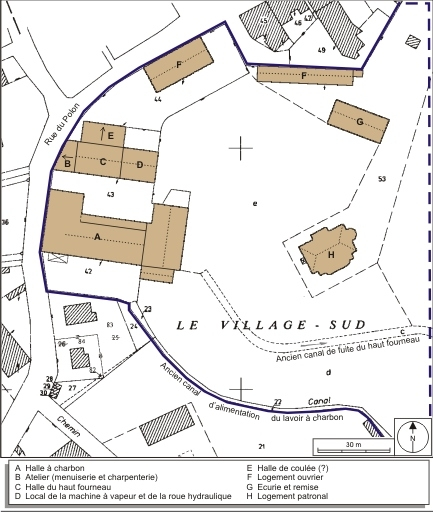 Plan-masse et de situation. Extrait du plan cadastral numérisé, 2008, section AD, 1:1000. Source : Direction générale des Finances Publiques - Cadastre ; mise à jour : 2008. © André Céréza / Région Bourgogne-Franche-Comté, Inventaire du patrimoine - 2008