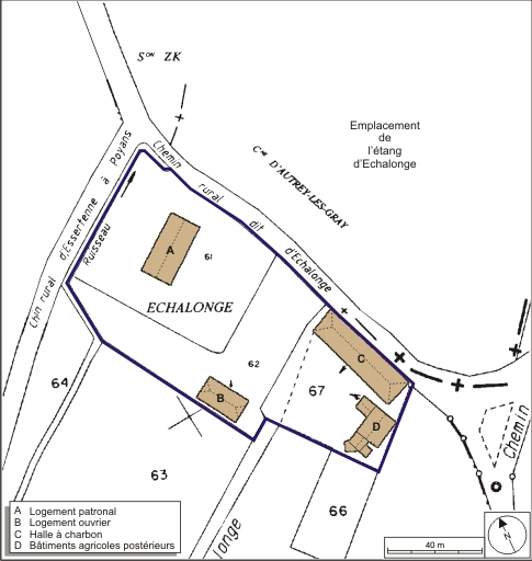 Plan-masse et de situation. Extrait du plan cadastral numérisé, 2008, section ZL, 1:2000 agrandi à 1:1250. Source : Direction générale des Finances Publiques - Cadastre ; mise à jour : 2008. © André Céréza / Région Bourgogne-Franche-Comté, Inventaire du patrimoine - 2008