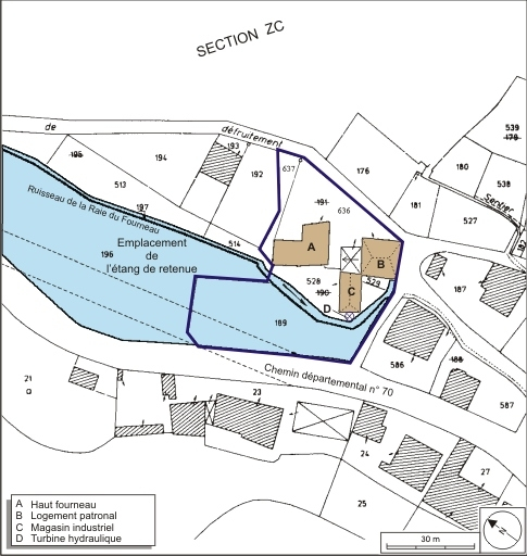 Plan-masse et de situation. Extrait du plan cadastral numérisé, 2008, section C, 1:1000. Source : Direction générale des Finances Publiques - Cadastre ; mise à jour : 2008. © André Céréza / Région Bourgogne-Franche-Comté, Inventaire du patrimoine - 2008