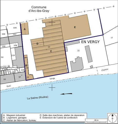 Plan-masse et de situation. Extrait du plan cadastral numérisé, 2008, section AH, 1:1000. Source : Direction générale des Finances Publiques - Cadastre ; mise à jour : 2008. © André Céréza / Région Bourgogne-Franche-Comté, Inventaire du patrimoine - 2008