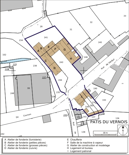 Plan-masse et de situation. Extrait du plan cadastral numérisé, 2008, section AR, 1:1000. Source : Direction générale des Finances Publiques - Cadastre ; mise à jour : 2008. © André Céréza / Région Bourgogne-Franche-Comté, Inventaire du patrimoine - 2008