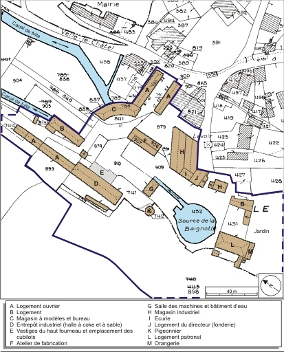 Plan-masse et de situation. Extrait du plan cadastral numérisé, 2008, section B, 1:1250. Source : Direction générale des Finances Publiques - Cadastre ; mise à jour : 2008. © André Céréza / Région Bourgogne-Franche-Comté, Inventaire du patrimoine - 2008