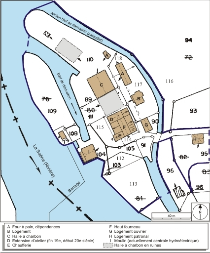 Plan-masse et de situation. Extrait du plan cadastral numérisé, 2008, section ZB, 1:2000 agrandi à 1:1250. Source : Direction générale des Finances Publiques - Cadastre ; mise à jour : 2008. © André Céréza / Région Bourgogne-Franche-Comté, Inventaire du patrimoine - 2008