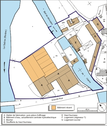 Plan-masse et de situation. Extrait du plan cadastral numérisé, 2008, section AB, 1:1000 réduit à 1:1250. Source : Direction générale des Finances Publiques - Cadastre ; mise à jour : 2008. © André Céréza / Région Bourgogne-Franche-Comté, Inventaire du patrimoine - 2008
