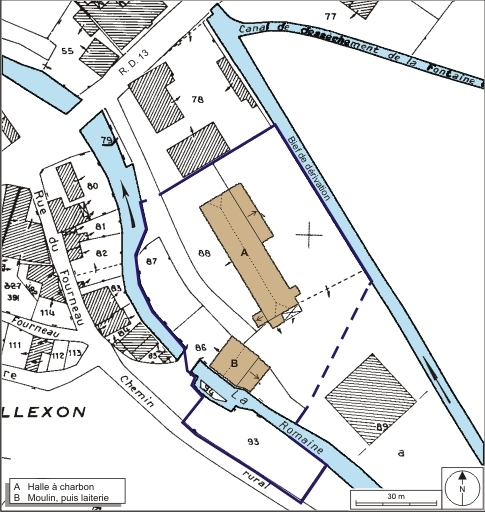 Plan-masse et de situation. Extrait du plan cadastral numérisé, 2008, section AB, 1:1000. Source : Direction générale des Finances Publiques - Cadastre ; mise à jour : 2008. © André Céréza / Région Bourgogne-Franche-Comté, Inventaire du patrimoine - 2008
