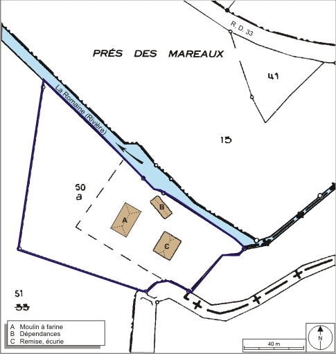 Plan-masse et de situation. Extrait du plan cadastral numérisé, 2008, section ZL, 1:2000 agrandi à 1:1250. Source : Direction générale des Finances Publiques - Cadastre ; mise à jour : 2008. © André Céréza / Région Bourgogne-Franche-Comté, Inventaire du patrimoine - 2008