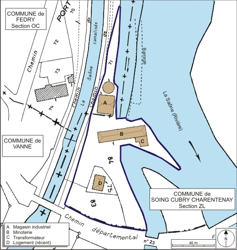 Plan-masse et de situation. Extrait du plan cadastral numérisé, 2008, section ZL, 1:2000 agrandi à 1:1250. Source : Direction générale des Finances Publiques - Cadastre ; mise à jour : 2008. © André Céréza / Région Bourgogne-Franche-Comté, Inventaire du patrimoine - 2008
