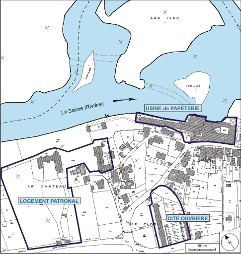 Plan de situation. Extrait du plan cadastral numérisé, 2008, section AB, 1:1000 agrandi à 1:2000. Source : Direction générale des Finances Publiques - Cadastre ; mise à jour : 2008. © André Céréza / Région Bourgogne-Franche-Comté, Inventaire du patrimoine - 2008