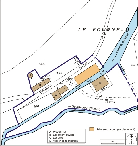 Plan-masse et de situation. Extrait du plan cadastral numérisé, 2008, section C, 1:1250 agrandi à 1:1000. Source : Direction générale des Finances Publiques - Cadastre ; mise à jour : 2008. © André Céréza / Région Bourgogne-Franche-Comté, Inventaire du patrimoine - 2008