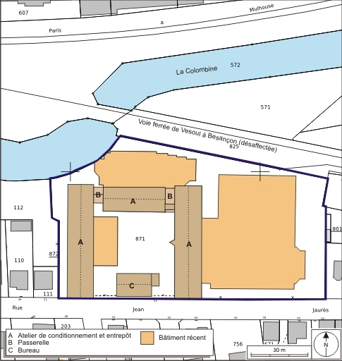 Plan-masse et de situation. Extrait du plan cadastral numérisé, 2008, section G, 1:1000. Source : Direction générale des Finances Publiques - Cadastre ; mise à jour : 2008. © André Céréza / Région Bourgogne-Franche-Comté, Inventaire du patrimoine - 2008