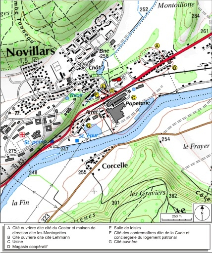 Carte de localisation : usine et bâtiments sociaux. SCAN 25 © IGN 2008, Licence n°2008CISE29-68. © André Céréza / Région Bourgogne-Franche-Comté, Inventaire du patrimoine - 2009