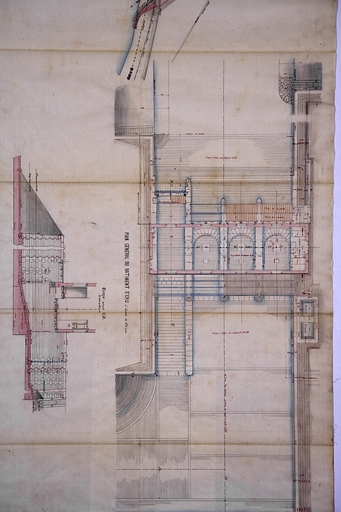 Usine de Torpes. Dessin d'ensemble et détails des ouvrages hydrauliques. [Plan général du bâtiment d'eau]. © Yves Sancey / Région Bourgogne-Franche-Comté, Inventaire du patrimoine - 2009