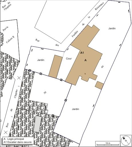 Plan masse et de situation. Extrait du plan cadastral, 1974, section AM. © André Céréza / Région Bourgogne-Franche-Comté, Inventaire du patrimoine - 2009