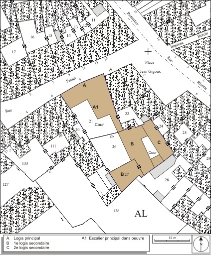 Plan masse et de situation. Extrait du plan cadastral, 1974, section AL. © André Céréza / Région Bourgogne-Franche-Comté, Inventaire du patrimoine - 2009