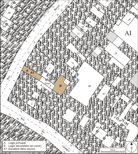 Plan masse et de situation. Extrait du plan cadastral, 1974, section AI. © André Céréza / Région Bourgogne-Franche-Comté, Inventaire du patrimoine - 2009