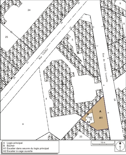 Plan masse et de situation. Extrait du plan cadastral, 1974, section AP. © André Céréza / Région Bourgogne-Franche-Comté, Inventaire du patrimoine - 2009