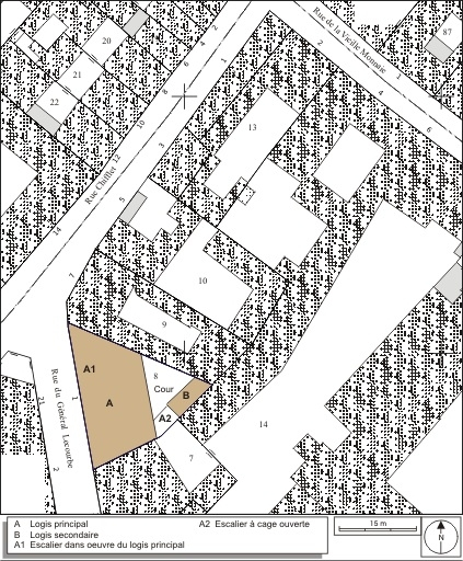 Plan masse et de situation. Extrait du plan cadastral, 1974, section AP. © André Céréza / Région Bourgogne-Franche-Comté, Inventaire du patrimoine - 2009