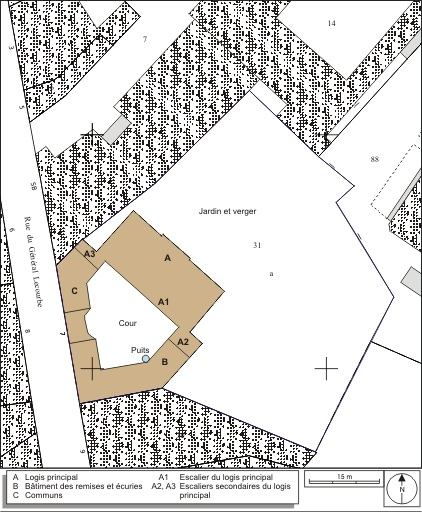 Plan masse et de situation. Extrait du plan cadastral, 1974, section AP. © André Céréza / Région Bourgogne-Franche-Comté, Inventaire du patrimoine - 2009