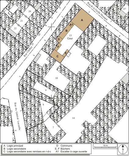 Plan masse et de situation. Extrait du plan cadastral, 1974, section AP. © André Céréza / Région Bourgogne-Franche-Comté, Inventaire du patrimoine - 2009