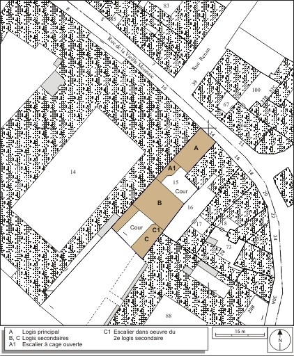 Plan masse et de situation. Extrait du plan cadastral, 1974, section AP. © André Céréza / Région Bourgogne-Franche-Comté, Inventaire du patrimoine - 2009