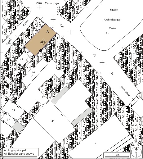 Plan masse et de situation. Extrait du plan cadastral, 1974, section AM. © André Céréza / Région Bourgogne-Franche-Comté, Inventaire du patrimoine - 2009