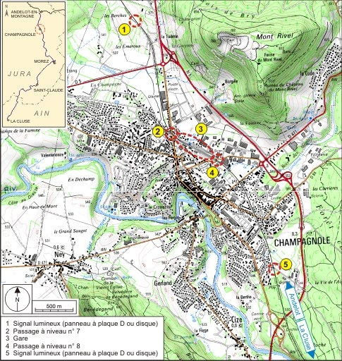 Carte et schéma de localisation. Carte topographique, IGN, 3326 Ouest Champagnole, 2001, échelle 1:25 000. Scan 25, licence n° 2008/CISE/2968. © André Céréza / Région Bourgogne-Franche-Comté, Inventaire du patrimoine - 2009