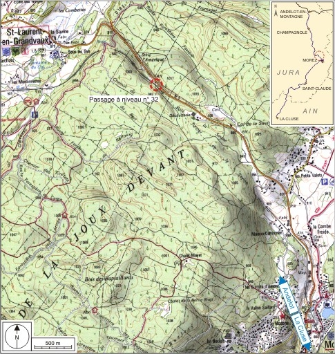 Carte et schéma de localisation. Carte topographique, IGN, 2000, dalles F087_049, F087_050, F088_049 et F088_050, échelle 1:25 000. Scan 25, licence n° 2008/CISE/2968. © André Céréza / Région Bourgogne-Franche-Comté, Inventaire du patrimoine - 2009
