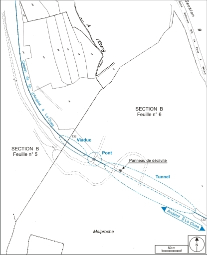 Plan de situation. Montage d'extraits du plan cadastral, 1985, section B, 5e et 6e feuilles, échelle 1:1250 réduite à 1:3000. © André Céréza / Région Bourgogne-Franche-Comté, Inventaire du patrimoine - 2009
