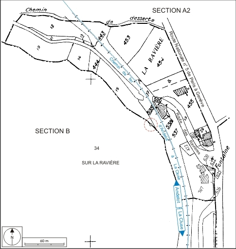 Plan de situation. Extrait du plan cadastral informatisé, 2008, section B, échelle 1:2000. © André Céréza / Région Bourgogne-Franche-Comté, Inventaire du patrimoine - 2009