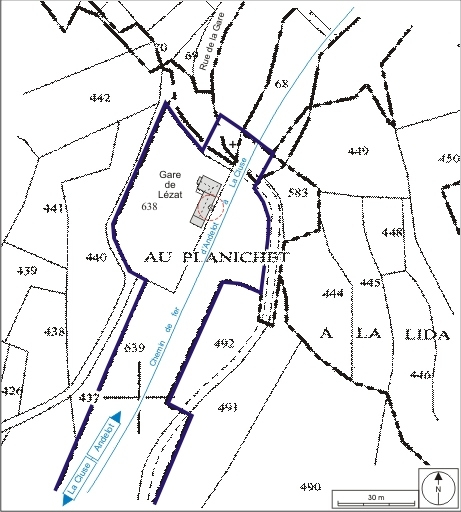 Plan de situation. Extrait du plan cadastral informatisé, 2006, sections AE et B, échelle 1:1000. © André Céréza / Région Bourgogne-Franche-Comté, Inventaire du patrimoine - 2009 Plan de situation. Extrait du plan cadastral informatisé, 2006, sections AE et B, échelle 1:1000. © André Céréza / Région Bourgogne-Franche-Comté, Inventaire du patrimoine - 2009