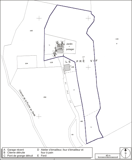 Plan-masse et de situation. Extrait du plan cadastral, 1980, section AE, échelle 1:1000 réduite à 1:1500. © André Céréza / Région Bourgogne-Franche-Comté, Inventaire du patrimoine - 2009 Plan-masse et de situation. Extrait du plan cadastral, 1980, section AE, échelle 1:1000 réduite à 1:1500. © André Céréza / Région Bourgogne-Franche-Comté, Inventaire du patrimoine - 2009
